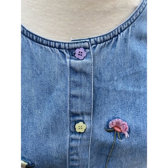 3D Vintage Floral Embroidered Denim Top L Lemon Grass Womens Y2K Button Up - Picture 3 of 9